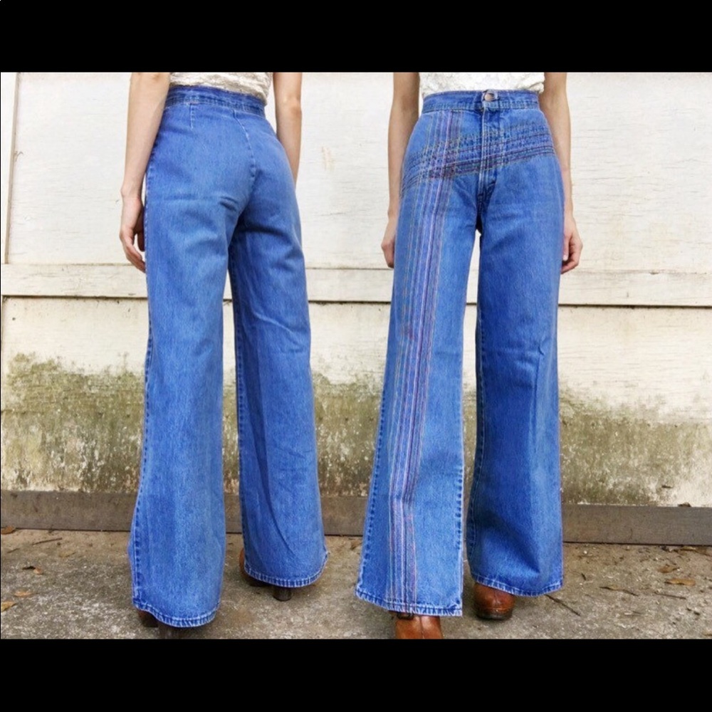 Vintage 1970s High Waisted Rainbow Bell Jeans 23